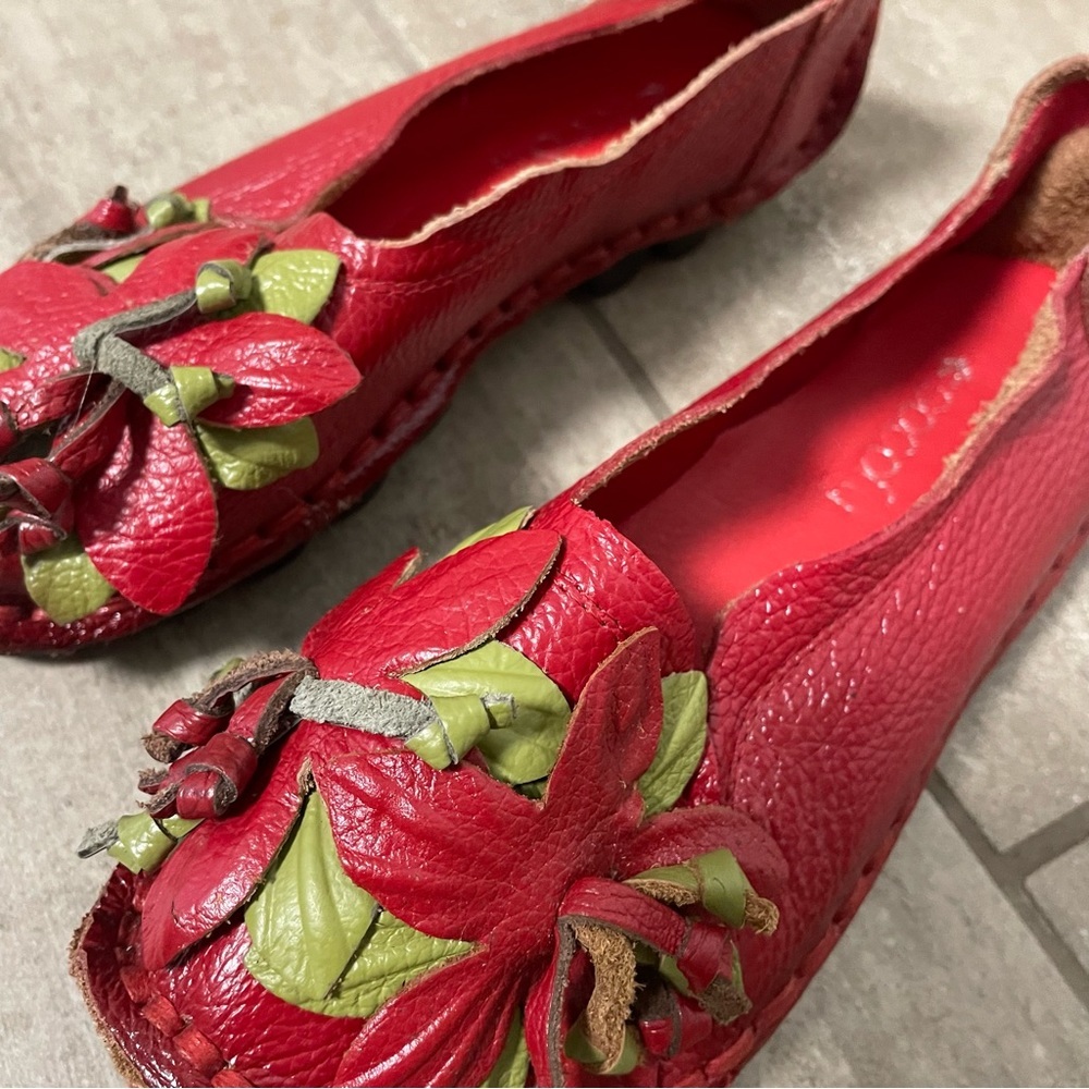 Socofy Genuine Leather Handmade Flower Loafer/Soft Slip-On Women’s 7 Vintage Art